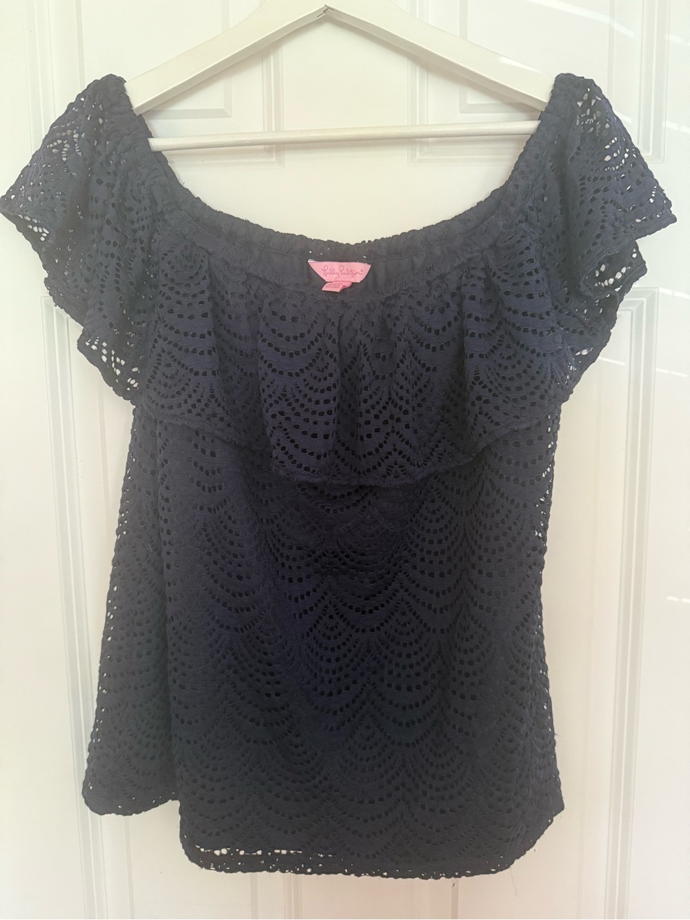 Lilly Pulitzer Navy Eyelet Off-Shoulder Tunic